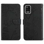 For LG K42 Skin Feel Butterfly Peony Embossed Leather Phone Case(Black)