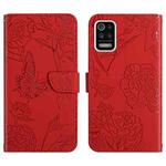 For LG K52 Skin Feel Butterfly Peony Embossed Leather Phone Case(Red)