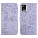 For LG K52 Skin Feel Butterfly Peony Embossed Leather Phone Case(Purple)