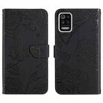For LG K52 Skin Feel Butterfly Peony Embossed Leather Phone Case(Black)