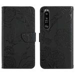 For Sony Xperia 1 III Skin Feel Butterfly Peony Embossed Leather Phone Case(Black)