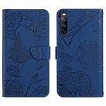 For Sony Xperia 10 III Skin Feel Butterfly Peony Embossed Leather Phone Case(Blue)