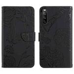 For Sony Xperia 10 III Skin Feel Butterfly Peony Embossed Leather Phone Case(Black)