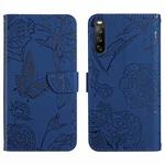 For Sony Xperia 10 IV Skin Feel Butterfly Peony Embossed Leather Phone Case(Blue)