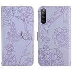 For Sony Xperia 10 IV Skin Feel Butterfly Peony Embossed Leather Phone Case(Purple)
