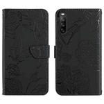For Sony Xperia 10 IV Skin Feel Butterfly Peony Embossed Leather Phone Case(Black)