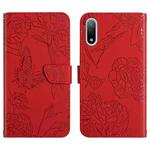 For Sony Xperia ACE II Skin Feel Butterfly Peony Embossed Leather Phone Case(Red)