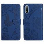 For Sony Xperia ACE II Skin Feel Butterfly Peony Embossed Leather Phone Case(Blue)