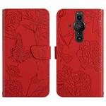 For Sony Xperia Pro-I Skin Feel Butterfly Peony Embossed Leather Phone Case(Red)