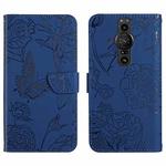 For Sony Xperia Pro-I Skin Feel Butterfly Peony Embossed Leather Phone Case(Blue)