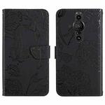 For Sony Xperia Pro-I Skin Feel Butterfly Peony Embossed Leather Phone Case(Black)