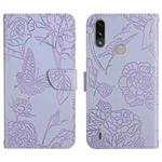 For Motorola Moto E7 Power Skin Feel Butterfly Peony Embossed Leather Phone Case(Purple)