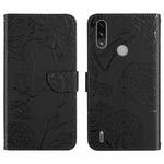 For Motorola Moto E7 Power Skin Feel Butterfly Peony Embossed Leather Phone Case(Black)