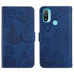 For Motorola Moto E20 / E30 / E40 Skin Feel Butterfly Peony Embossed Leather Phone Case(Blue)