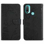 For Motorola Moto E20 / E30 / E40 Skin Feel Butterfly Peony Embossed Leather Phone Case(Black)