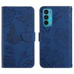 For Motorola Edge 20 Skin Feel Butterfly Peony Embossed Leather Phone Case(Blue)