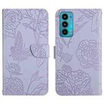 For Motorola Edge 20 Skin Feel Butterfly Peony Embossed Leather Phone Case(Purple)