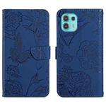 For Motorola Edge 20 Lite Skin Feel Butterfly Peony Embossed Leather Phone Case(Blue)