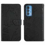 For Motorola Edge 20 Pro Skin Feel Butterfly Peony Embossed Leather Phone Case(Black)