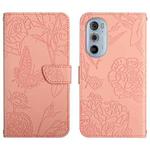 For Motorola Edge 30 Pro Skin Feel Butterfly Peony Embossed Leather Phone Case(Pink)