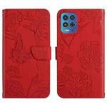 For Motorola Edge S Skin Feel Butterfly Peony Embossed Leather Phone Case(Red)