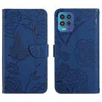 For Motorola Edge S Skin Feel Butterfly Peony Embossed Leather Phone Case(Blue)