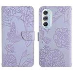 For Motorola Edge X30 Skin Feel Butterfly Peony Embossed Leather Phone Case(Purple)
