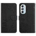 For Motorola Edge X30 Skin Feel Butterfly Peony Embossed Leather Phone Case(Black)