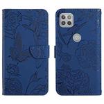 For Motorola Moto G 5G Skin Feel Butterfly Peony Embossed Leather Phone Case(Blue)