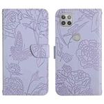 For Motorola Moto G 5G Skin Feel Butterfly Peony Embossed Leather Phone Case(Purple)