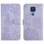 For Motorola Moto G Play 2021 Skin Feel Butterfly Peony Embossed Leather Phone Case(Purple)