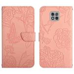 For Motorola Moto G Power 2021 Skin Feel Butterfly Peony Embossed Leather Phone Case(Pink)