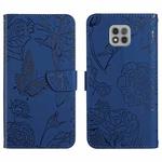 For Motorola Moto G Power 2021 Skin Feel Butterfly Peony Embossed Leather Phone Case(Blue)