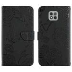 For Motorola Moto G Power 2021 Skin Feel Butterfly Peony Embossed Leather Phone Case(Black)