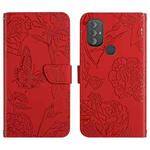 For Motorola Moto G Power 2022 Skin Feel Butterfly Peony Embossed Leather Phone Case(Red)