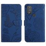 For Motorola Moto G Power 2022 Skin Feel Butterfly Peony Embossed Leather Phone Case(Blue)