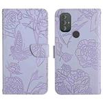 For Motorola Moto G Power 2022 Skin Feel Butterfly Peony Embossed Leather Phone Case(Purple)