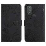 For Motorola Moto G Power 2022 Skin Feel Butterfly Peony Embossed Leather Phone Case(Black)
