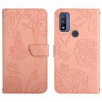 For Motorola Moto G Pure 2021 Skin Feel Butterfly Peony Embossed Leather Phone Case(Pink)