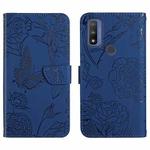For Motorola Moto G Pure 2021 Skin Feel Butterfly Peony Embossed Leather Phone Case(Blue)