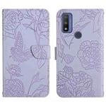 For Motorola Moto G Pure 2021 Skin Feel Butterfly Peony Embossed Leather Phone Case(Purple)