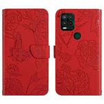 For Motorola Moto G Stylus 5G Skin Feel Butterfly Peony Embossed Leather Phone Case(Red)