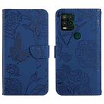 For Motorola Moto G Stylus 5G Skin Feel Butterfly Peony Embossed Leather Phone Case(Blue)