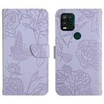 For Motorola Moto G Stylus 5G Skin Feel Butterfly Peony Embossed Leather Phone Case(Purple)