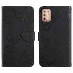 For Motorola Moto G9 Plus Skin Feel Butterfly Peony Embossed Leather Phone Case(Black)