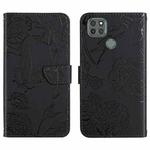 For Motorola Moto G9 Power Skin Feel Butterfly Peony Embossed Leather Phone Case(Black)