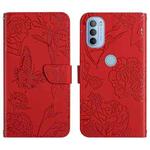 For Motorola Moto G31 / G41 Skin Feel Butterfly Peony Embossed Leather Phone Case(Red)