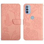 For Motorola Moto G31 / G41 Skin Feel Butterfly Peony Embossed Leather Phone Case(Pink)