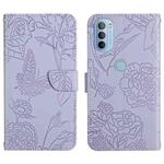 For Motorola Moto G31 / G41 Skin Feel Butterfly Peony Embossed Leather Phone Case(Purple)