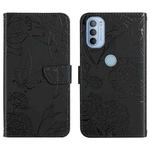 For Motorola Moto G31 / G41 Skin Feel Butterfly Peony Embossed Leather Phone Case(Black)